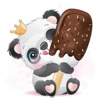 Cute little panda with watercolor illustration