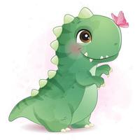 Cute dinosaur playing with butterfly illustrationCUTECAT-1286