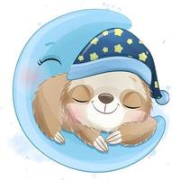 Cute little sloth with watercolor illustration vector