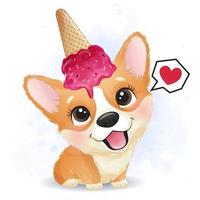 Cute little corgi with ice cream vector