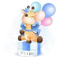 Cute giraffe sitting in the gift box illustration