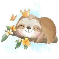 Cute little sloth with watercolor illustration vector