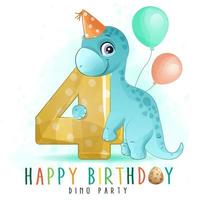 linda fiesta de cumpleaños de dinosaurio con ilustración de numeración vector