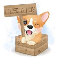 pequeño corgi lindo sosteniendo un letrero vector