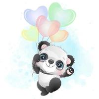 Cute little panda with watercolor illustration vector