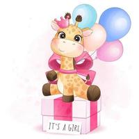 Cute giraffe sitting in the gift box illustration