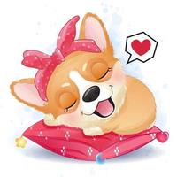 Cute little corgi sleeping in the pillow vector