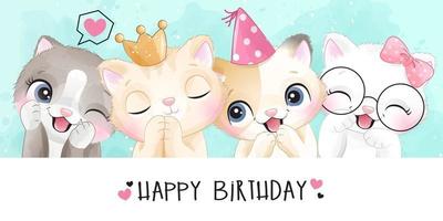 Cute little kittens with watercolor effect illustration vector