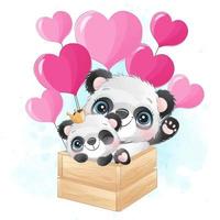 Cute little panda with watercolor illustration vector