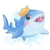 Cute little shark with watercolor illustration vector