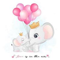 Cute elephant mother and baby with watercolor illustration vector