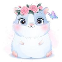 Cute little Guinea pig with watercolor illustration vector