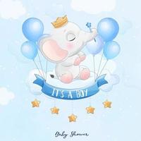 Cute baby elephant sitting in the cloud with watercolor illustration vector