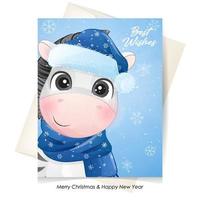 Cute doodle zebra for christmas with watercolor illustration vector