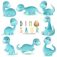 Cute little dinosaur poses with watercolor illustration vector