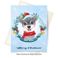 lindo perrito doodle para navidad con ilustración de acuarela vector