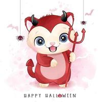 lindo gatito para el día de halloween con ilustración acuarela vector