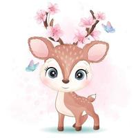 Cute little deer with watercolor illustration vector