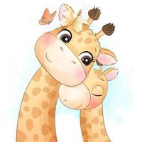 Cute little giraffe mother and baby illustration vector