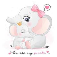 Cute elephant mother and baby illustration