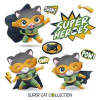 lindo super gato con ilustración acuarela vector