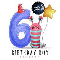 Cute little monster birthday with watercolor illustration vector