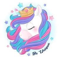 Cute doodle unicorn with watercolor illustration vector