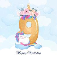 Cute doodle unicorn with numbering illustration vector