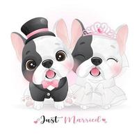 Cute doodle dogs with wedding clothes for valentines day vector