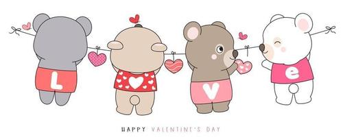 lindo oso divertido doodle para la ilustración del día de san valentín vector