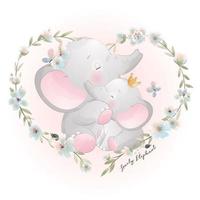 Cute doodle elephant with floral illustration vector