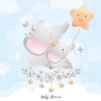 lindo elefante doodle con ilustración de estrella vector