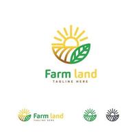 concepto de diseño de logotipo de tierra de granja de lujo, plantilla de logotipo de agricultura vector