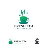 vector de diseños de logotipo de té fresco, símbolo de logotipo de té natural, símbolo de icono de taza de bebida