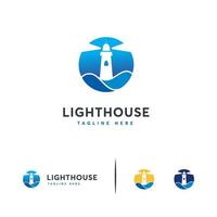 Iconic Light house logo designs vector, Ocean Light logo template vector