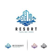 plantilla de logotipo de hotel y resort, diseños de logotipos de edificios, logotipos de viajes vector