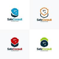 Set of Safe Consult Logo designs concept vector, Protect Discuss logo template symbol, Conversation logo symbol, Shield Icon template vector