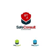 Safe Consult Logo designs concept vector, Protect Discuss logo template symbol, Conversation logo symbol, Shield Icon template vector