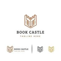 vector de concepto de diseños de logotipo de castillo de libro, logotipo de educación de libro en estilo de línea