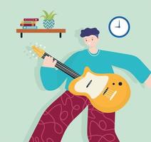 people activities, young man playing guitar in the room vector