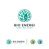 vector de concepto de diseños de logotipo de bioenergía, plantilla de logotipo de electricidad de naturaleza