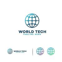 vector de concepto de diseños de logotipo de tecnología mundial, símbolo de plantilla de logotipo de tecnología de globo