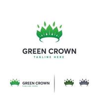 Plantilla de diseños de logotipo de corona verde, concepto de logotipo de corona de naturaleza vector