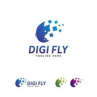 Digital Fly logo designs concept vector, Pixel Butterfly logo template vector