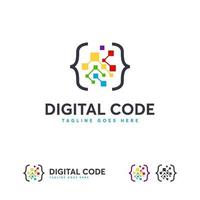 Plantilla de diseños de logotipo de código digital, símbolo de logotipo de codificación divertida vector