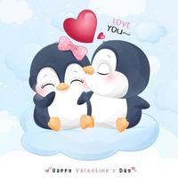 Cute doodle penguin for valentines day vector