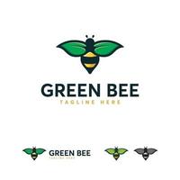 Bee Wasp logo designs concept vector, Green Bee logo, Leaf and Bee logo template vector