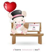 Cute doodle bunny for valentines day vector