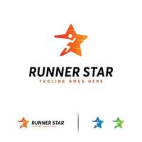 vector de concepto de diseños de logotipo de estrella de corredor, plantilla de logotipo de corredor rápido