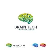 Brain Tech logo, Pixel Brain logo designs concept vector, Robotic Brain logo template vector